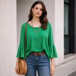 W5  by Anthropologie Textured Swiss Dot 3/4 Bell Sleeve Back Zip Blouse Size XL Photo 8