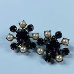 Women Clip On Earrings Purple Color Glass Faux Pearls Rivet Construction Vintage Photo 13