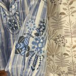 Solitaire Women's Blue White Striped Embroidered Peasant Blouse Size Boho L Photo 3