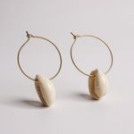 Cowrie Shell Hoop Earrings Beachy Boho Summer Vibes Gold Photo 0