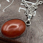 Handmade Red Jasper Pendant Necklace on Stainless Steel Chain 18” Photo 0