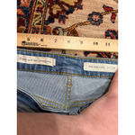 Pilcro  High Rise Flare Jeans Size 28 Light Wash Raw Hem Stretch Denim Photo 4