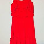 Halston Heritage Women's Plisse Georgette Popover Ruffle Midi Dress Size Small Photo 1