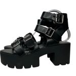 New faux leather Black Chunky Platform Sandals 6 Silver Buckles Photo 1