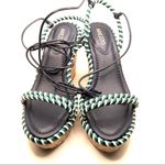 AREZZO BLUE, GREEN & WHITE TWISTED ROPE FAUX LEATHER WEDGE HEEL SANDALS (39) Blue Size 9 Photo 7