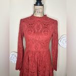 Molly Bracken Terracotta Rust Lace Tiered Dress with Sheer Sleeves Size M Photo 2