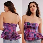 Free People NEW  Madeira Plaid Corset Top with Ruffle Hem Elastic Back Sz Medium Photo 1