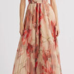 Hutch  Smocked Tulle Gown Dress Taupe Red Size Medium NWT Wedding Romantic Fairy Photo 0