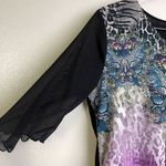 Cactus Shirt Womens Medium Purple Top Leopard V Neck Butterfly Sheer Ruffle Blue Photo 5