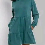 Wild Fable Tiered Mock Neck Sweatshirt Babydoll Dress Teal Small Photo 0