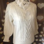 Floral Lace sweater cable knit creamy white long sleeve Size XS Photo 5