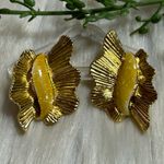 Vintage odd shape chunky gold tone earrings Photo 2