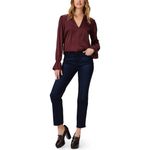 Paige NWT Dusty Cherrywood Laurin Satin Frilled Ruffled Long Sleeve Blouse XS Photo 1