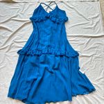 ASOS DESIGN NEW WITH TAGS NWT strappy pleated ruffle midi maxi dress with frills in blue turquoise teal Photo 3