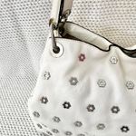 Michael Kors White Leather Silver Floral Bristol Raven Studded Shoulder Bag Hobo Photo 5