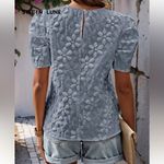 SheIn Slate Blue Floral Embossed Blouse Photo 1