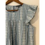 Elliott Lauren M Blue Chambray White Eyelet Ruffle Sleeve Top Sleeveless EUC Size M Photo 1