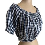 L'Academie  Crop Top Small Cotton Checkered Gingham Off Shoulder Short Sleeve Photo 5