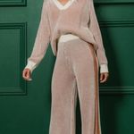 Two Tone Ribbed Sweater and Pants Set Tan Size L Photo 1