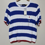 Ralph Lauren  Polo Cable Knit Short Sleeve Sweater Jumper Blue & White Stripe XXL Photo 0