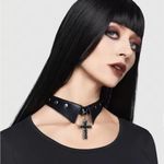 Black Collar Necklace with Cross Pendant Photo 3