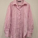 ZARA  Linen Button-Down Shirt Pink Size M Photo 0