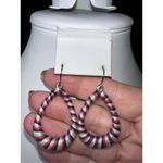 Silver Tone and Colorful Thread Twined Earrings Blue Photo 2