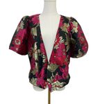 Jealous Tomato Floral Puff Sleeve Wrap Top Small Love You More Black, Pink, Gold Photo 9