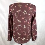 Forever 21 Long sleeve burgundy floral antique brass keyhole top size small Photo 5