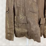 Lafayette 148 New York metallic gold brown long sleeve linen blazer jack… Size 10 Photo 2