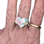 Southwestern Sterling Silver Multicolor Mother Of Pearl Heart Mosaic Ring size 9 Pink Photo 9