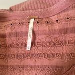 Free People  Parisian Nights Pink Eyelet Bell Sleeve Waffle Knit Top size S Photo 11