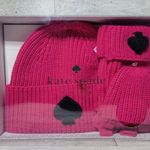 Kate Spade NWT Chenille Patch Knit Beanie Hat Cap & Mittens - Pink Photo 0