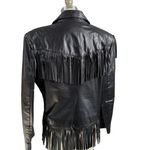 None VTG 70s Genuine Black Leather Jacket w/ Fringe Womens Sz M Made in Argentina Photo 5
