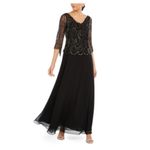 JKara Beaded Chiffon Long Sleeve A Photo 7