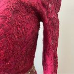 Mac Duggal Crimson Red Lace Bell Sleeve Cocktail Dress Beaded Waist Photo 4