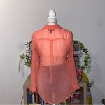 Old Navy 2000s whimsical fairycore orange mesh button up blouse with polka dots Photo 6