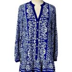 ZARA Dress V-neck Button Front Long Sleeve Blue White Floral Women’s Size Small Photo 9