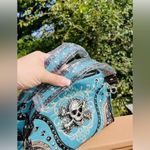 Turquoise Rhinestone Skull Concealed Carry Handbag Studded Leather Purse Blue Photo 2