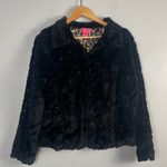 Betsey Johnson  Jacket Womens Black Faux Fur sequin animal print size small Photo 0