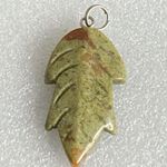 Vintage Lot Of 2 Gemstone Picture Jasper And Leaf Shape Unikite Pendants Brown Photo 3