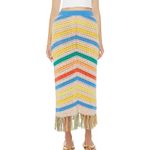 Mother Candy Stripe Cinch Tank Halter Top Fringe Midi Skirt Set size S NEW Tags Blue Photo 2