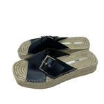 ZARA  Black Leather Buckle Espadrille Jute Slide Sandals Size 41‎ / US 10.5 Photo 3