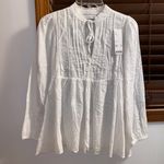 Urban Outfitters NWT UO Eva White Eyelet Long Balloon Sleeve Ruffled Plunge Neckline Blouse XS Photo 3