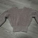 Chunky V neck Cropped Knit Sweater in Brownish Gray Photo 2