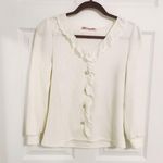 Korean Style White Pearl Button Lace Trim Long Sleeve Knitted Blouse Top Photo 0