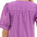 Draper James Purple Eyelet Women's V-Neck Dress Puff Sleeve Blouse Photo 6