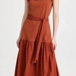 Nation Ltd Everly Frilly Ruffle Strap Tiered Cotton Midi Dress Cayene Red Small Photo 0