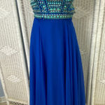 Rachel Allen Rachel Allan Royal Blue Beaded Prom Gown Cutout Back Formal Dress Size 8 Photo 0