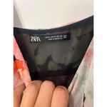 ZARA  Floral Chiffon Ruffled Tiered Spaghetti Strap Dress Black Green Medium Photo 5